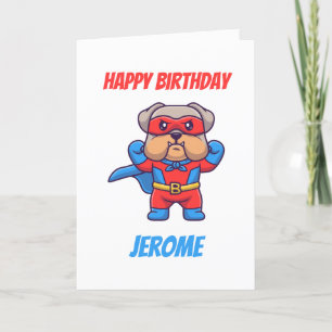 Tarjetas de cumpleaños de superhéroes bulldog