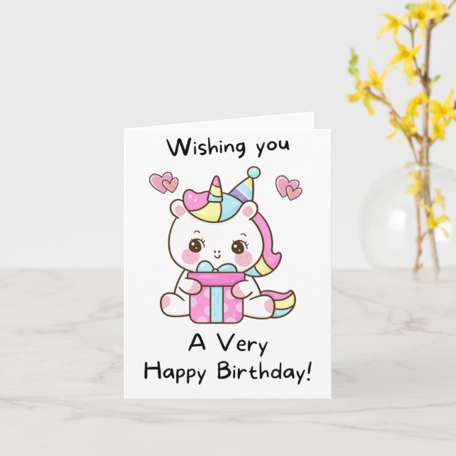 Tarjetas de cumpleaños de Unicornio para Chicas (flor amarilla)