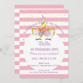 Tarjetas de cumpleaños de Unicornio rosa y dorado