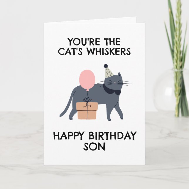 tarjetas de cumpleaños del hijo de gato divertido (Anverso)