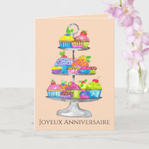 Tarjetas de cumpleaños en aquarela cupcakes France