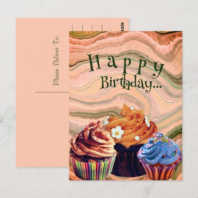 Tarjetas de cumpleaños felices y sencillas Cupcake (Anverso / Reverso)