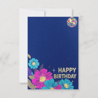 tarjetas de cumpleaños flores retro modernas azule