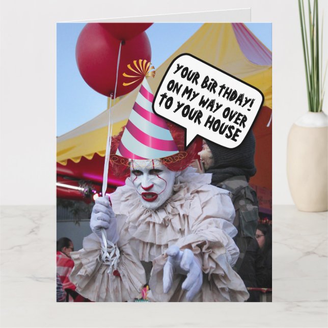 TARJETAS DE CUMPLEAÑOS FUNNY SCARY EVIL CLOWN (Anverso)