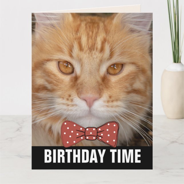 TARJETAS DE CUMPLEAÑOS GINGER RED CAT bowtie (Anverso)