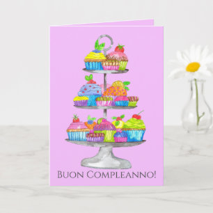 Tarjetas de cumpleaños italianas Cupcakes de acuar
