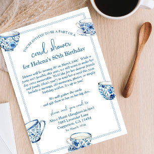 Tarjetas de cumpleaños número 80 de Blue Teacups L