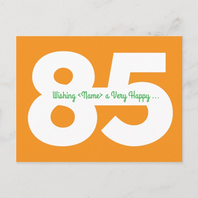 Tarjetas de cumpleaños número 85 - Naranja y Verde (Anverso)