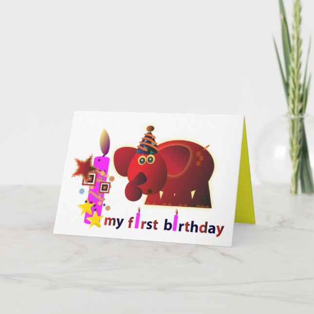 Tarjetas de cumpleaños para animales: primer cumpl (Anverso)