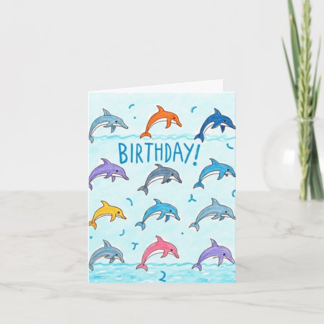 Tarjetas de cumpleaños para delfines felices (Anverso)