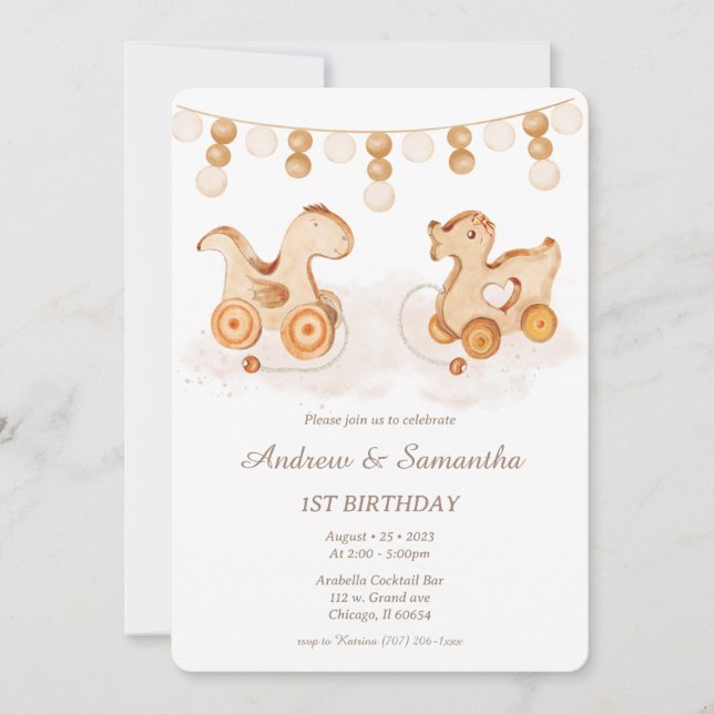 Tarjetas de cumpleaños para gemelos Boho (Anverso)