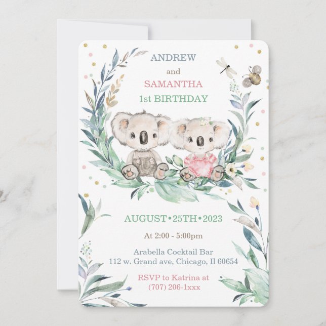 Tarjetas de cumpleaños para gemelos del primer cum (Anverso)