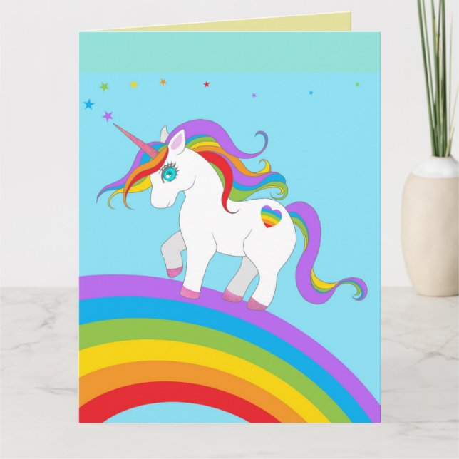 TARJETAS DE CUMPLEAÑOS PARA NIÑAS UNICORNIO ARCOÍR (Anverso)
