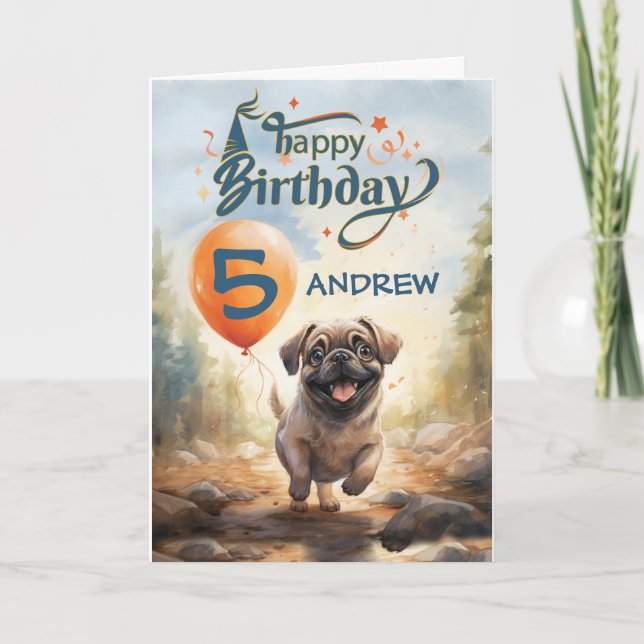 Tarjetas de cumpleaños para niño o niña de 5 años (Anverso)