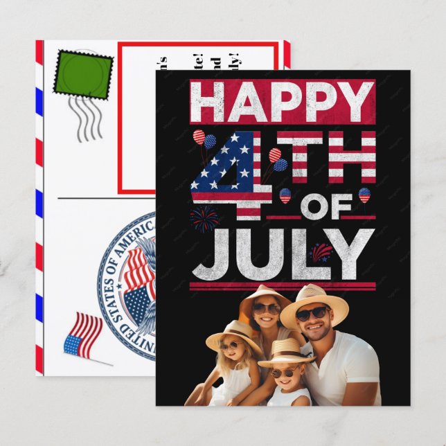 Tarjetas de cumpleaños personalizadas del 4 de jul (Anverso / Reverso)