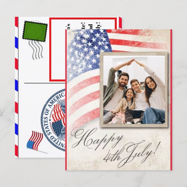 Tarjetas de cumpleaños personalizadas del 4 de jul (Anverso / Reverso)
