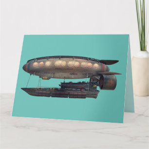 TARJETAS DE CUMPLEAÑOS STEAMPUNK ZEPPELIN BLIMP