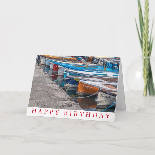 Tarjetas de cumpleaños vista de barcos pesqueros (Anverso)