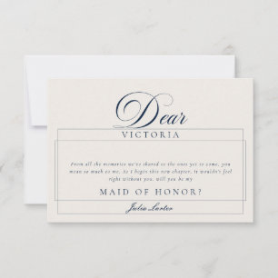 Tarjetas de Dama de Honor Clásicas Marfil Azul
