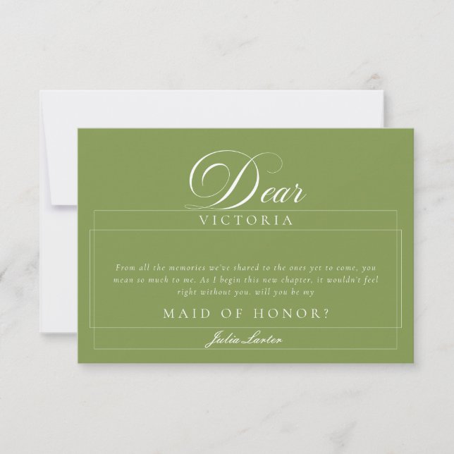 Tarjetas de Dama de Honor Clásicas Marfil Verde (Anverso)