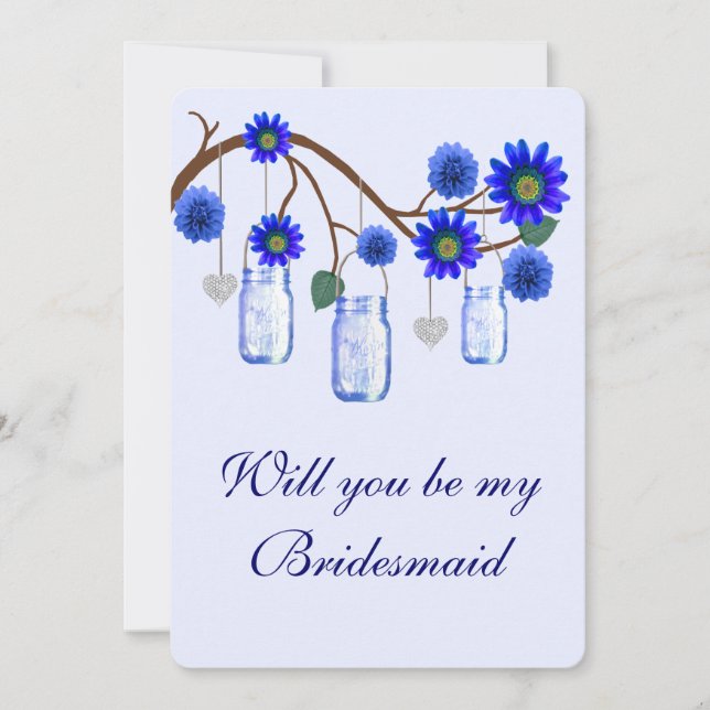 Tarjetas de Dama de Honor con Flores Azules en Tar (Anverso)