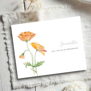 Tarjetas de Dama de Honor de Acuarela de Amapolas 
