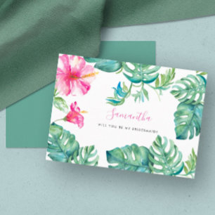 Tarjetas de Dama de Honor Floral Tropical Acuarela