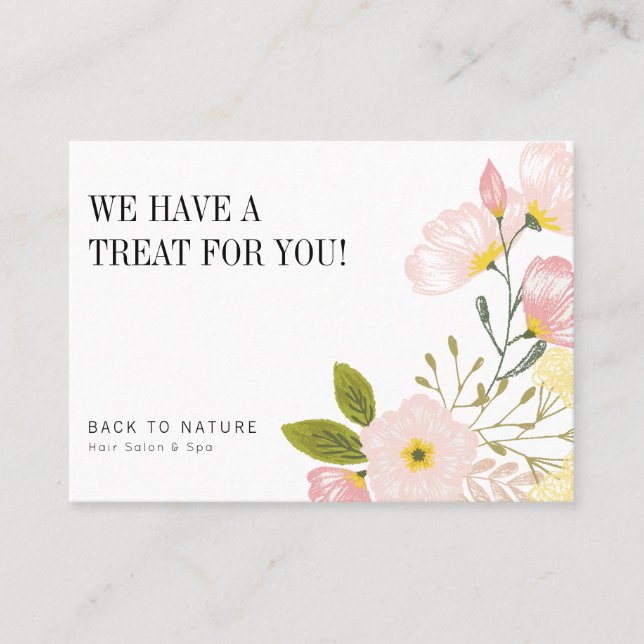 Tarjetas de descuento para cupones florales rosas  (Anverso)