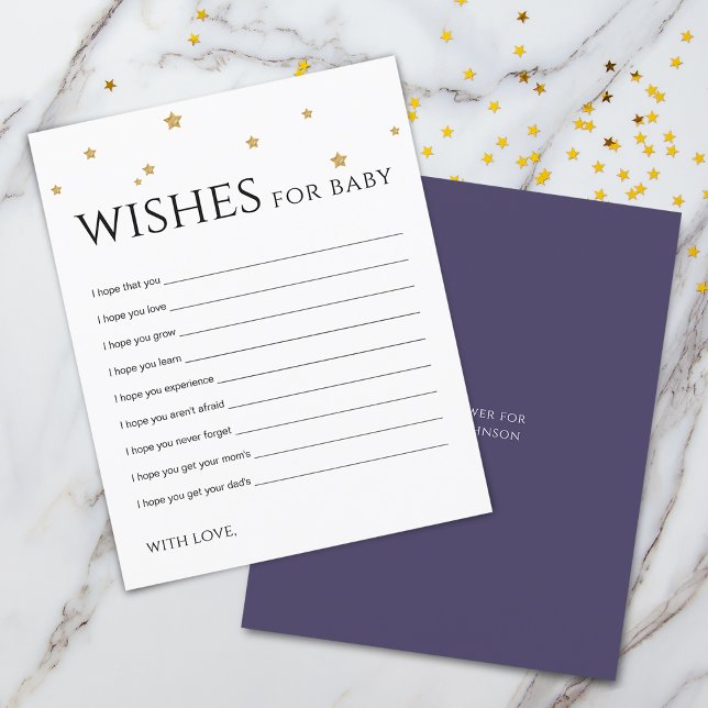 Tarjetas de deseos de estrellas doradas lindas par (Cute Gold Stars Wishes for Baby Advice Card)