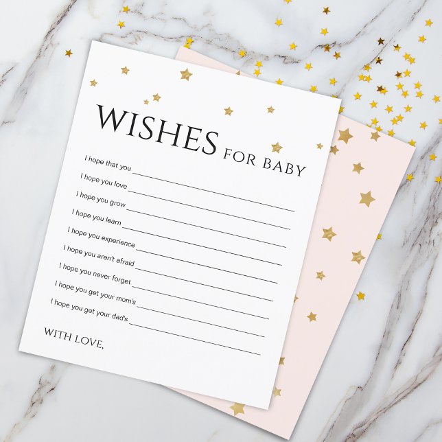 Tarjetas de deseos de estrellas doradas para conse (Cute Gold Stars Wishes for Baby Advice Card)