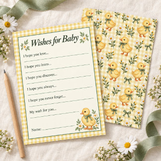 Tarjetas de deseos para bebé de patito a cuadros