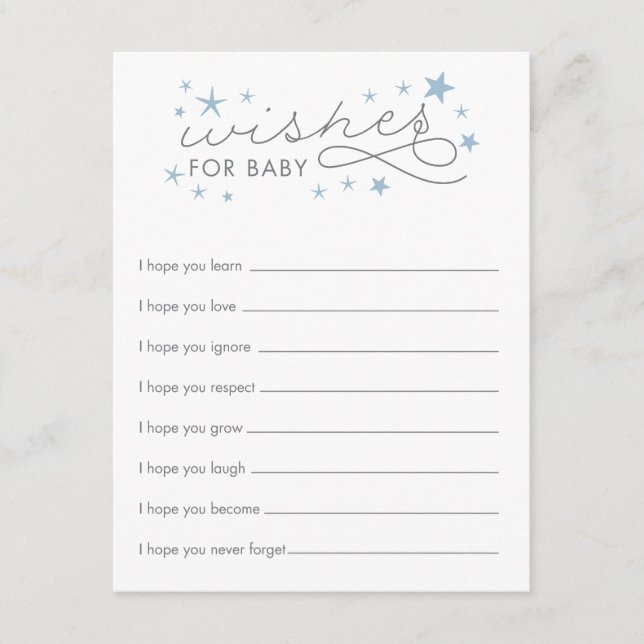 Tarjetas de deseos para el baby shower de Baby Sta (Anverso)