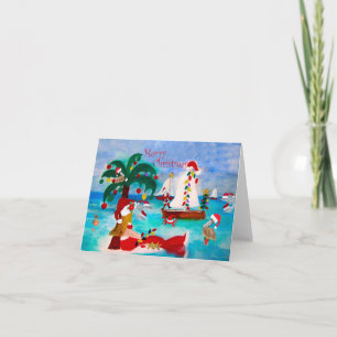 Tarjetas de desfile de barcos navideños en el puer