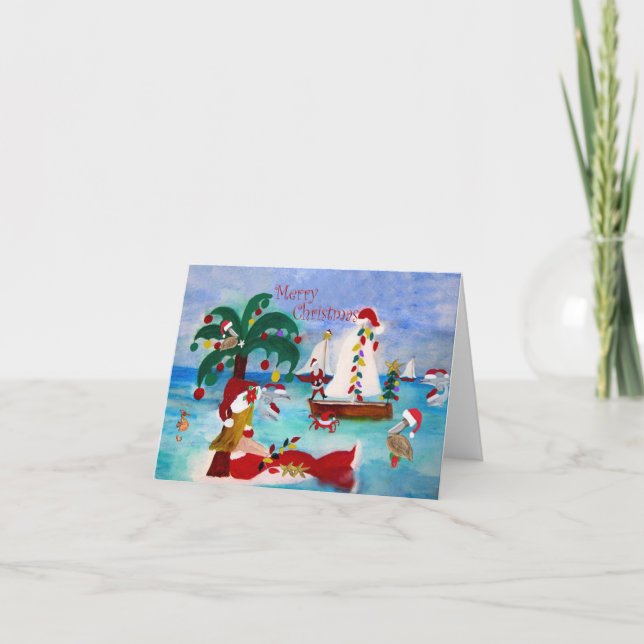 Tarjetas de desfile de barcos navideños en el puer (Anverso)