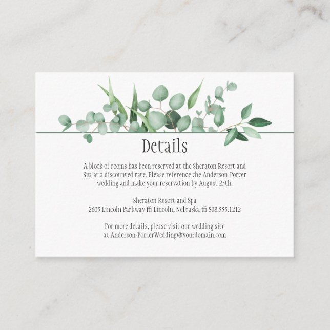 Tarjetas de detalle de la envía Eucalyptus (Anverso)