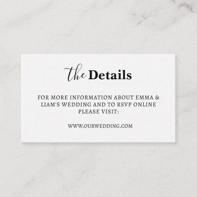 Tarjetas de Detalles de Boda Blancas (Anverso)