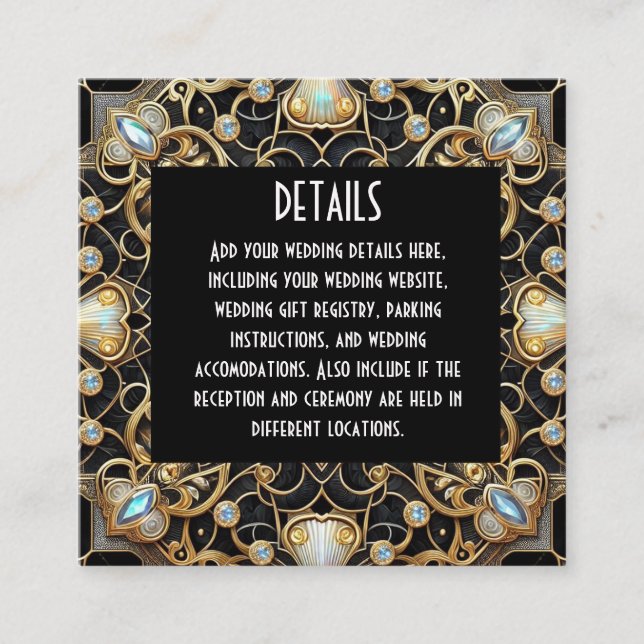 Tarjetas de Detalles de Boda con Estilo Art Deco (Anverso)