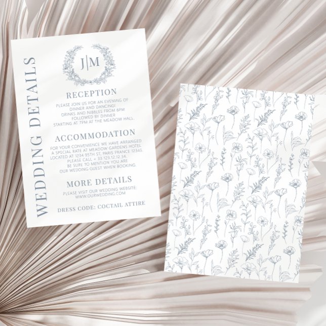 Tarjetas de detalles de boda con flores azul turbi (Subido por el creador)