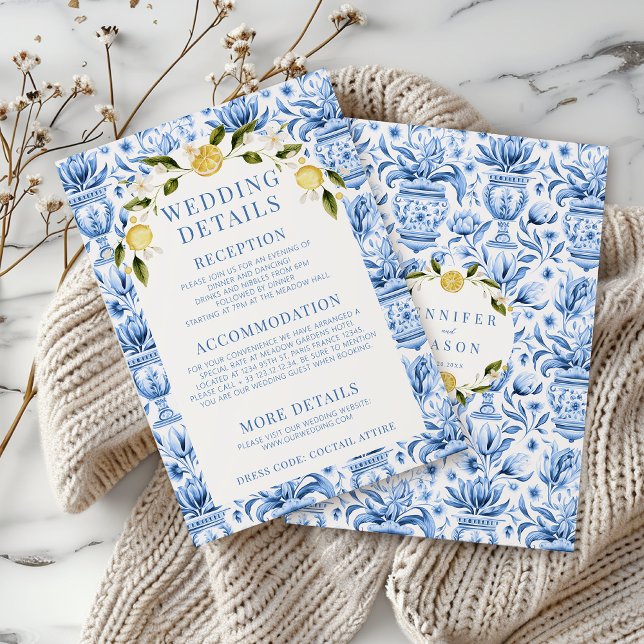 Tarjetas de detalles de boda de azulejos mediterrá (Subido por el creador)