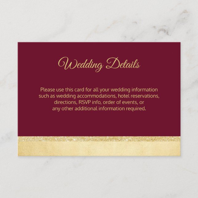 Tarjetas de Detalles de Boda de Otoño Borgoña Dora (Anverso)