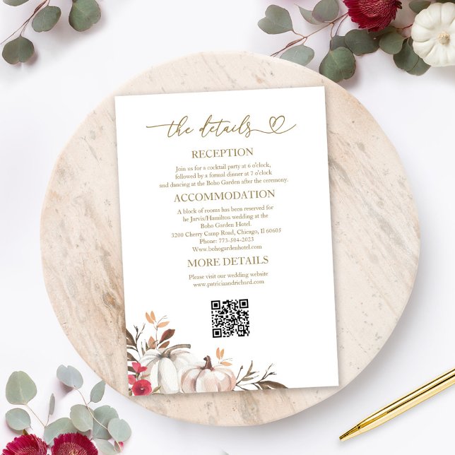 Tarjetas de Detalles de Boda de Otoño con Calabaza (Subido por el creador)