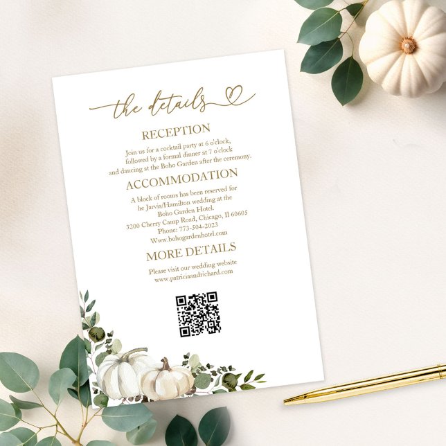 Tarjetas de Detalles de Boda de Otoño con Vegetaci (Subido por el creador)