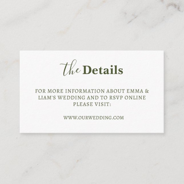 Tarjetas de Detalles de Boda Elegantes Modernas (Anverso)