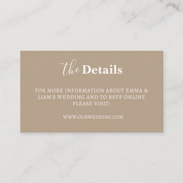 Tarjetas de Detalles de Boda Elegantes y Modernas (Anverso)