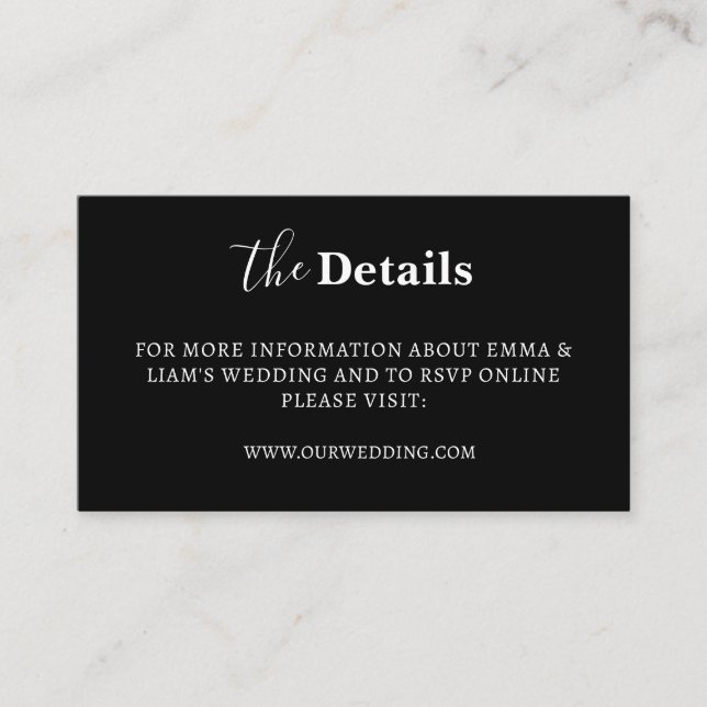 Tarjetas de Detalles de Boda en Blanco y Negro (Anverso)