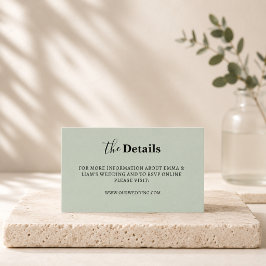 Tarjetas de Detalles de Boda en Verde Salvia