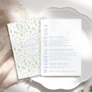 Tarjetas de detalles de boda floral verde azul pas