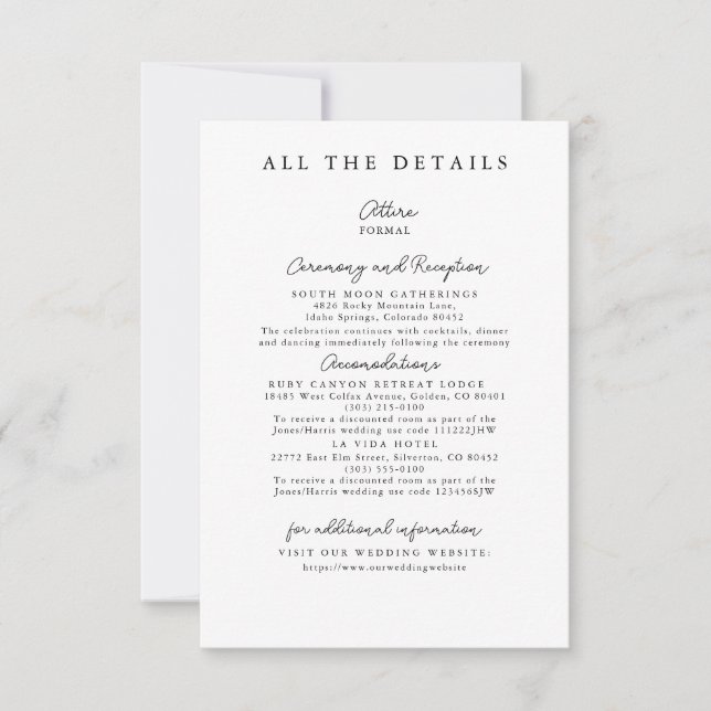 Tarjetas de Detalles de Boda Modernas y Simples (Anverso)
