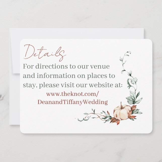 Tarjetas de Detalles de Boda Otoñal Romántica (Anverso)