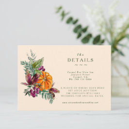 Tarjetas de detalles de flores y calabazas de otoñ